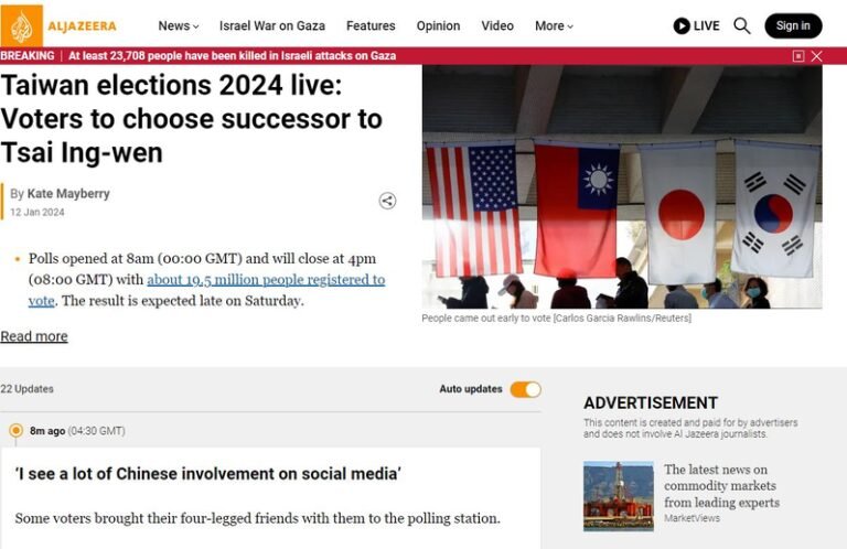  The Taiwan election attracted world attention and was featured on the homepages of many international media outlets.  BBC also continued to update

