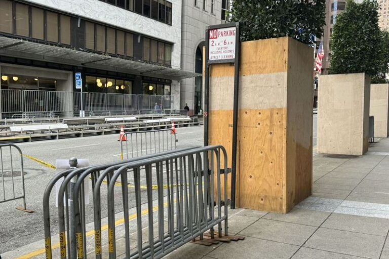 Guardrails installed along both sides of Kenny Street during the countdown to the San Francisco Lunar New Year Parade

