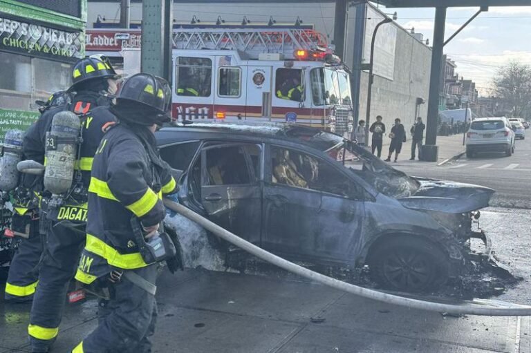 A car parked on a Brooklyn roadside caught fire, but the owner escaped before the explosion.

